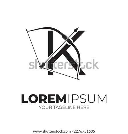 Letter K Combine Arrow And Bow Logo Designs Vector Illustration Black Color