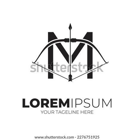 Letter M Combine Arrow And Bow Logo Designs Vector Illustration Black Color