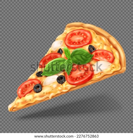 Margarita pizza slice, realistic vector illustration on transparent background