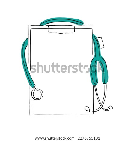 Line art of A doctor's report pad. Medical reporting. 