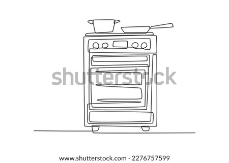 Single one-line drawing modern gas stove and oven for cooking. Kitchen room concept continuous line draw design graphic vector illustration