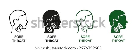 Painful Sore Throat Symbol Collection. Sore Throat Line and Silhouette Icon Set. Male Head with Symptoms of Angina, Flu, Cold Pictogram. Isolated Vector illustration. Royalty-Free Stock Photo #2276759985