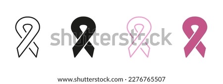 Support People with Breast Cancer. Awareness Day Black and Pink Symbol Collection. Cancer Ribbon Loop Line and Silhouette Icon Set. Hope, Tolerance Campaign Pictogram. Isolated Vector Illustration.