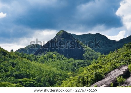 Anse major nature trail huge granite rock inside the forest, Mahe Seychelles Royalty-Free Stock Photo #2276776159