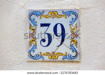 Old Weathered House Number 39, Tile on Wall