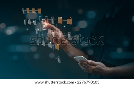 Agile software development is a lean project management philosophy and technology for quick changes. Business developer using laptop and Kanban board framework. Royalty-Free Stock Photo #2276790103