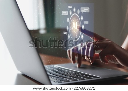 Businessman using chatbot in smartphone intelligence Ai, AI Artificial Intelligence people using technology and AI application AI chat and control technology. Royalty-Free Stock Photo #2276803271