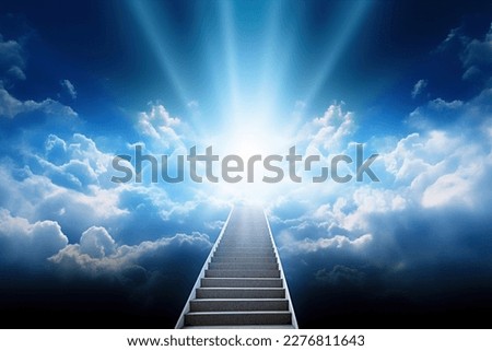 Stairway through the clouds to the  heavenly light. Stairway to heaven Royalty-Free Stock Photo #2276811643