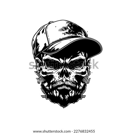 A cool and edgy Hand drawn illustration of a skull with a gangster vibe, sporting a casual hat and style. Perfect for a rebellious design