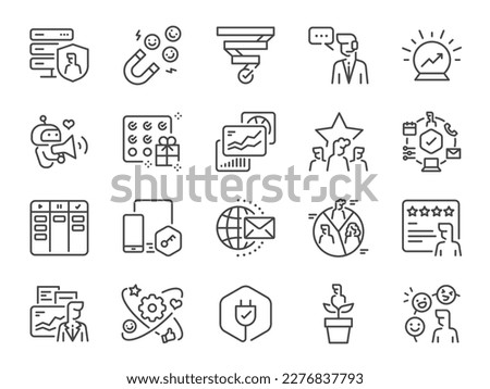 CRM icon set. It included icons such as customer data, contact management, sale pipeline, and more. Royalty-Free Stock Photo #2276837793