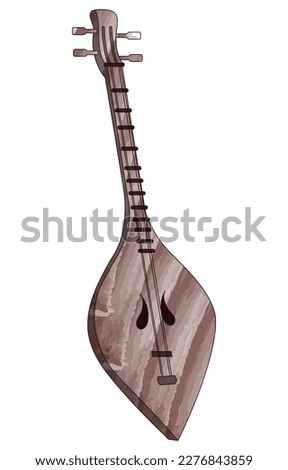 A plucked musical instrument made of pin wood. Local instrument. Northern Thailand. watercolor painting. Thai musical instruments. Lanna ancient sing-song