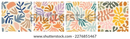 Abstract leaf cutout shapes seamless pattern set. Trendy colorful leaves collage shape background design collection. Contemporary art decoration wallpaper, organic nature symbol texture print.	 Royalty-Free Stock Photo #2276851467