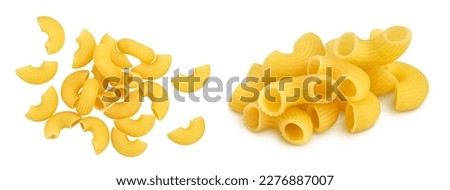 raw macaroni pasta isolated on white background with  full depth of field. Top view. Flat lay Royalty-Free Stock Photo #2276887007