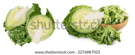 Savoy cabbage half isolated on white background with  full depth of field. Top view. Flat lay Royalty-Free Stock Photo #2276887025