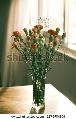 bouquet of carnations on the table close-up