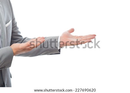 Business man over white background. Showing a product