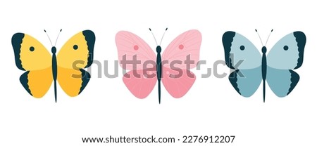 Vector butterflies illustration isolated on white background. Cute colorful insects. Beautiful summer poster