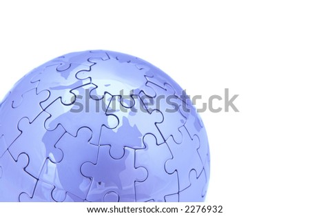blue puzzle world on white background, space for messages