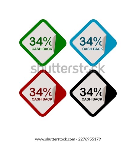 34% Cash Back, Campaign, Promotion , Product Label, Infographics Flat Icon, Peeling Sticker, Sign Isolated on White Background