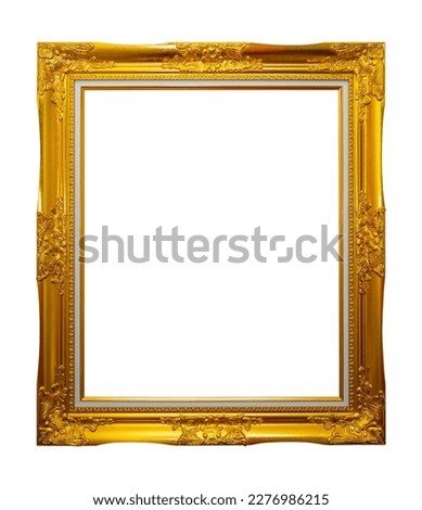 Golden frame for paintings isolated on white background.