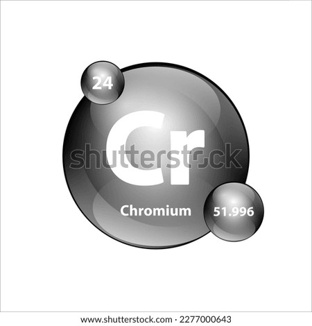 Chromium (Cr) chemical element Icon structure round shape circle grey, silver, black easily. Periodic table Sign with atomic number. Study in science for education. 3D Illustration vector. Royalty-Free Stock Photo #2277000643