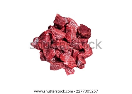 Raw Diced game meat of wild venison dear. Isolated on white background Royalty-Free Stock Photo #2277003257