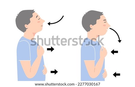 Two boy standing and do breathing exercise for stress Relief, flat vector illustration. Royalty-Free Stock Photo #2277030167