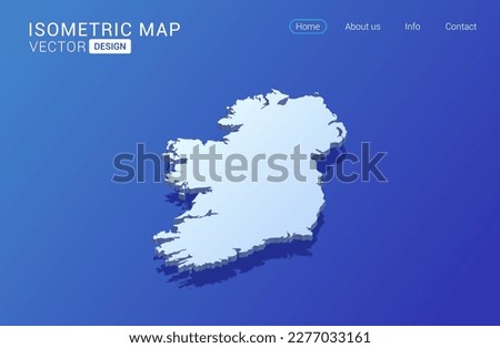Ireland map white on blue background with isolated 3D isometric concept vector illustration.