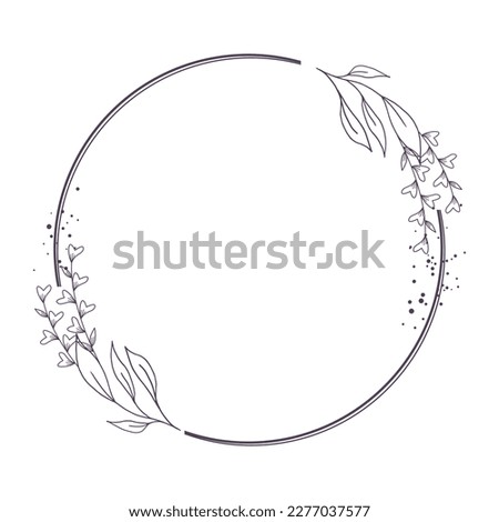 Minimalist floral frame with hand drawn leaf and flower simple floral border