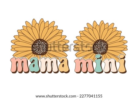 mama mini mothers day retro sublimation flower vector design for t-shirts, tote bags, cards, frame artwork, phone cases, bags, mugs, stickers, tumblers, print, etc.  Royalty-Free Stock Photo #2277041155