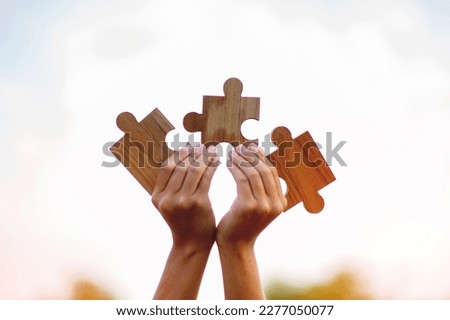 Team work, hands and jig Saw Unite with power Is a good team of successful people Team work concept Royalty-Free Stock Photo #2277050077