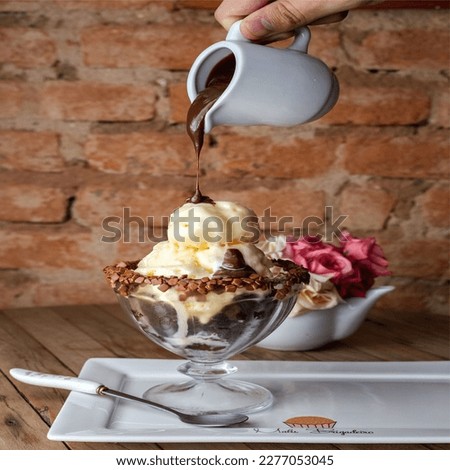 delicious chocolate cake and ice cream