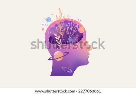 Psychology, Dream, Mental Health concept illustration. Brain, neuroscience and creative mind poster, cover