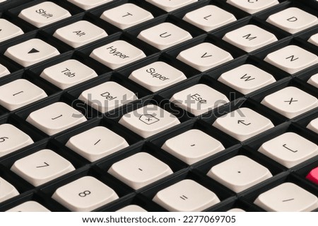 A set of keys for a mechanical keyboard close-up diagonally. Top and side view.