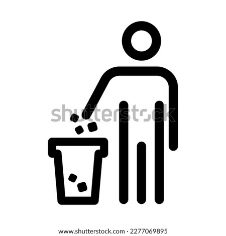 Vector icon with people throws garbage in bin. Line keep clean sign. Editable stroke. Please drop litter in trash can. Royalty-Free Stock Photo #2277069895