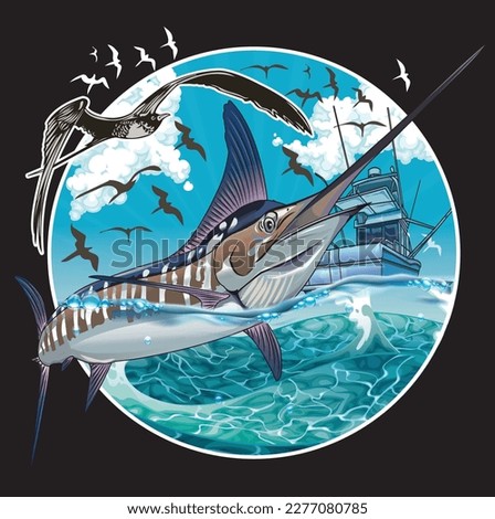 illustration Bass marlin swordfish fishing fisherman fish vector  sport largemouth graphic Design   

