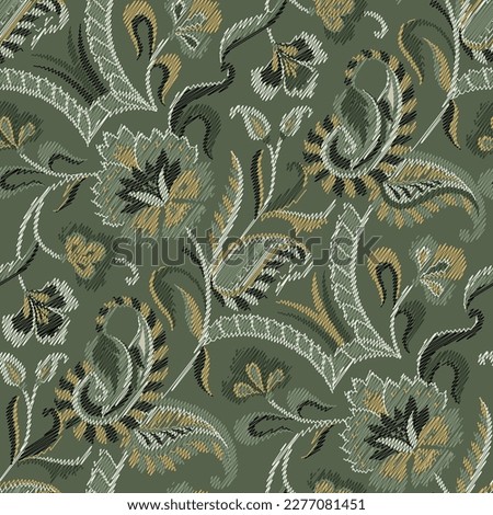 seamless ikat paisley pattern on black background Royalty-Free Stock Photo #2277081451