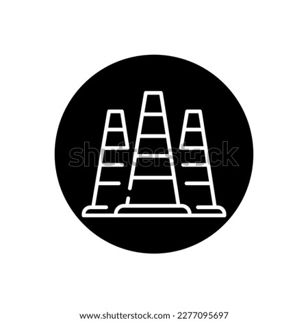 Traffic cone black line icon. Stop symbol. Road work sign.