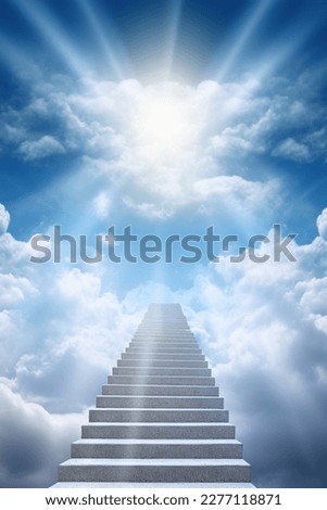 Stairway through the clouds to the  heavenly light. Stairway to heaven Royalty-Free Stock Photo #2277118871