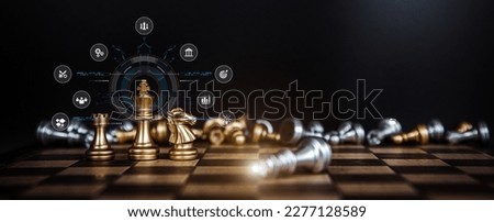 King chess stand win with falling chess and icons concept of team player or business team and leadership strategy or strategic planning and human resources organization risk management. Royalty-Free Stock Photo #2277128589