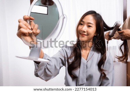 Beauty blogger, young asian woman, girl vlogger make up, showing, reviews cosmetics products while recording video, tutorial to share on social media. Business online influencer on smartphone.