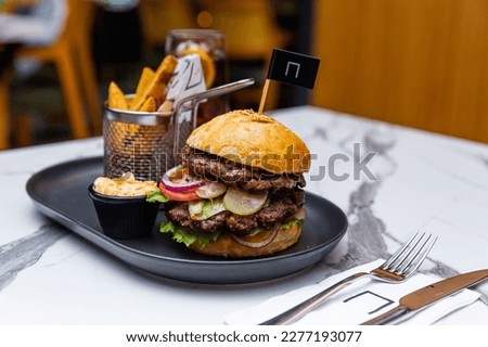 
beef hamburger menu on the table