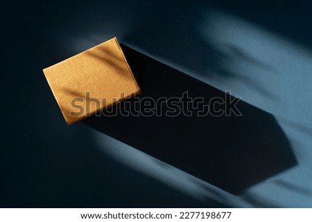 Top view of Cardboard box on blue background. Deliviry concept