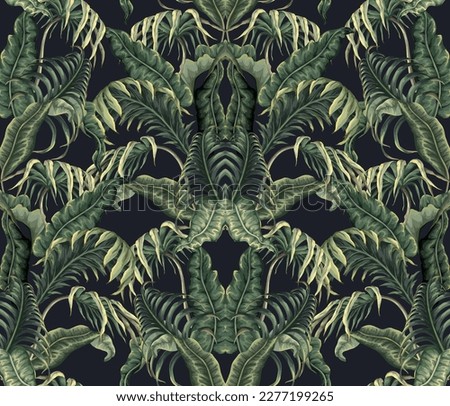 Seamless pattern with jungle and tropical leaves. Vector