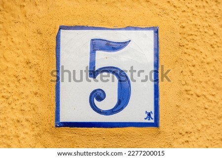 Old Weathered House Number 5, Tile on Wall