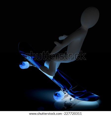 3d white person with a skate and a cap. 3d image on a black background
