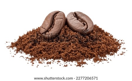 Pile of ground coffee and coffee beans isolated on white background Royalty-Free Stock Photo #2277206571