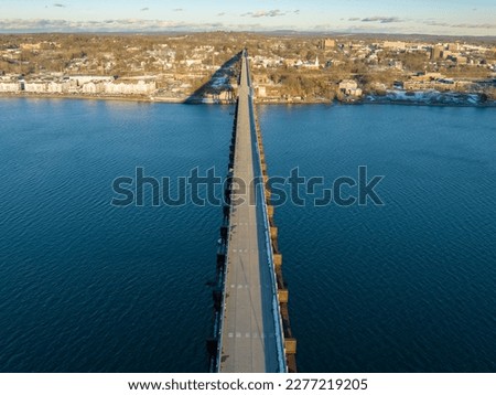 Aerial photo of a walkway bridge near Poughkeepsie NY over the Hudson River 