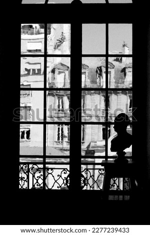 Art Museum, Paris, France. Abstract Museum Hall View with Sculpture in Front of Window. Royalty-Free Stock Photo #2277239433