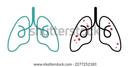 Healthy lungs and lungs disease minimalist lineart illustration. Emphysema chronic obstructive pulmonary disease concept. Normal lung vs lungs damaged by COP. Vector icons isolated on white background Royalty-Free Stock Photo #2277252183